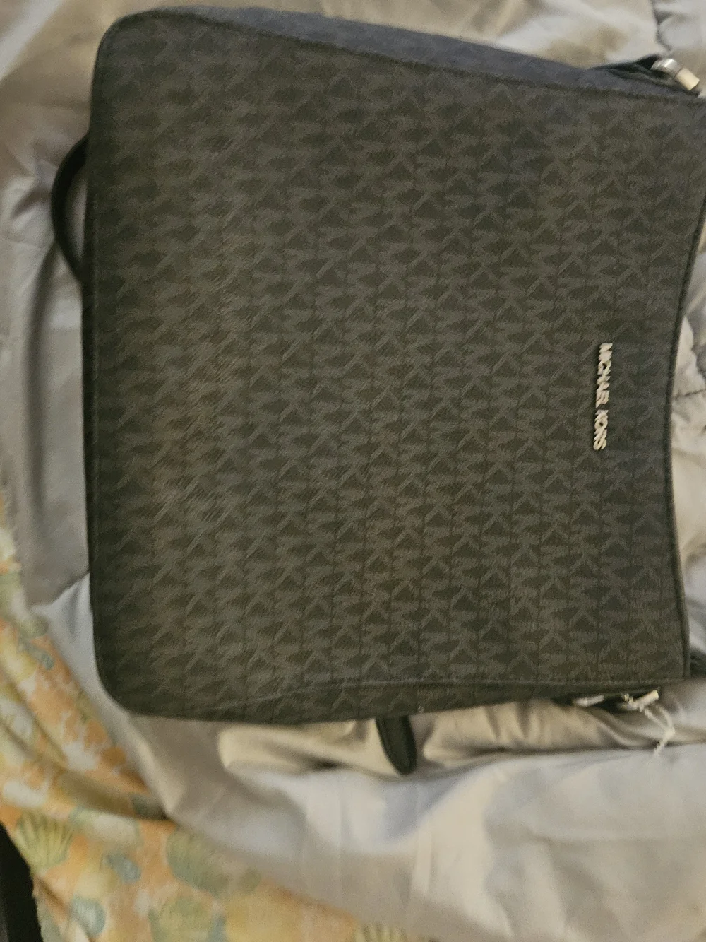 Michael Kors Black Monogram Crossbody Tote with MK Charm